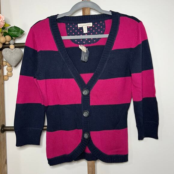 Aeropostale NWT Purple Blue Striped 3/4 Sleeve Cardigan Size Medium - Picture 1 of 6